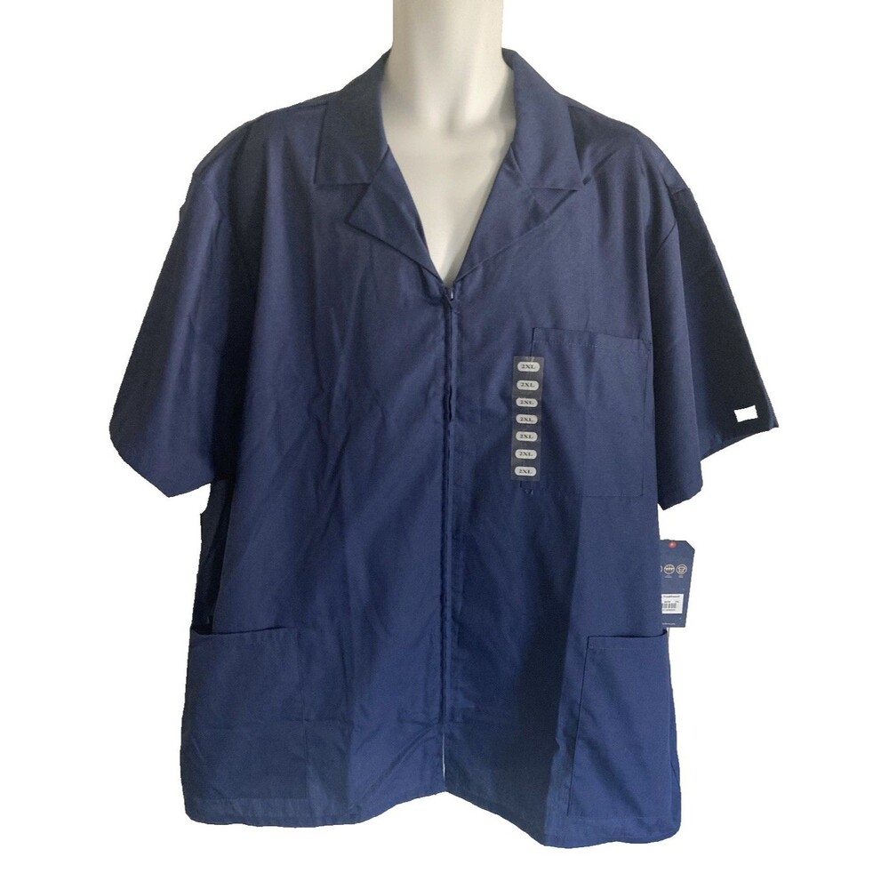 Cherokee Workwear Mens Blue Zip Up Scrub Top 3 Pockets Size 2XL With Collar NEW